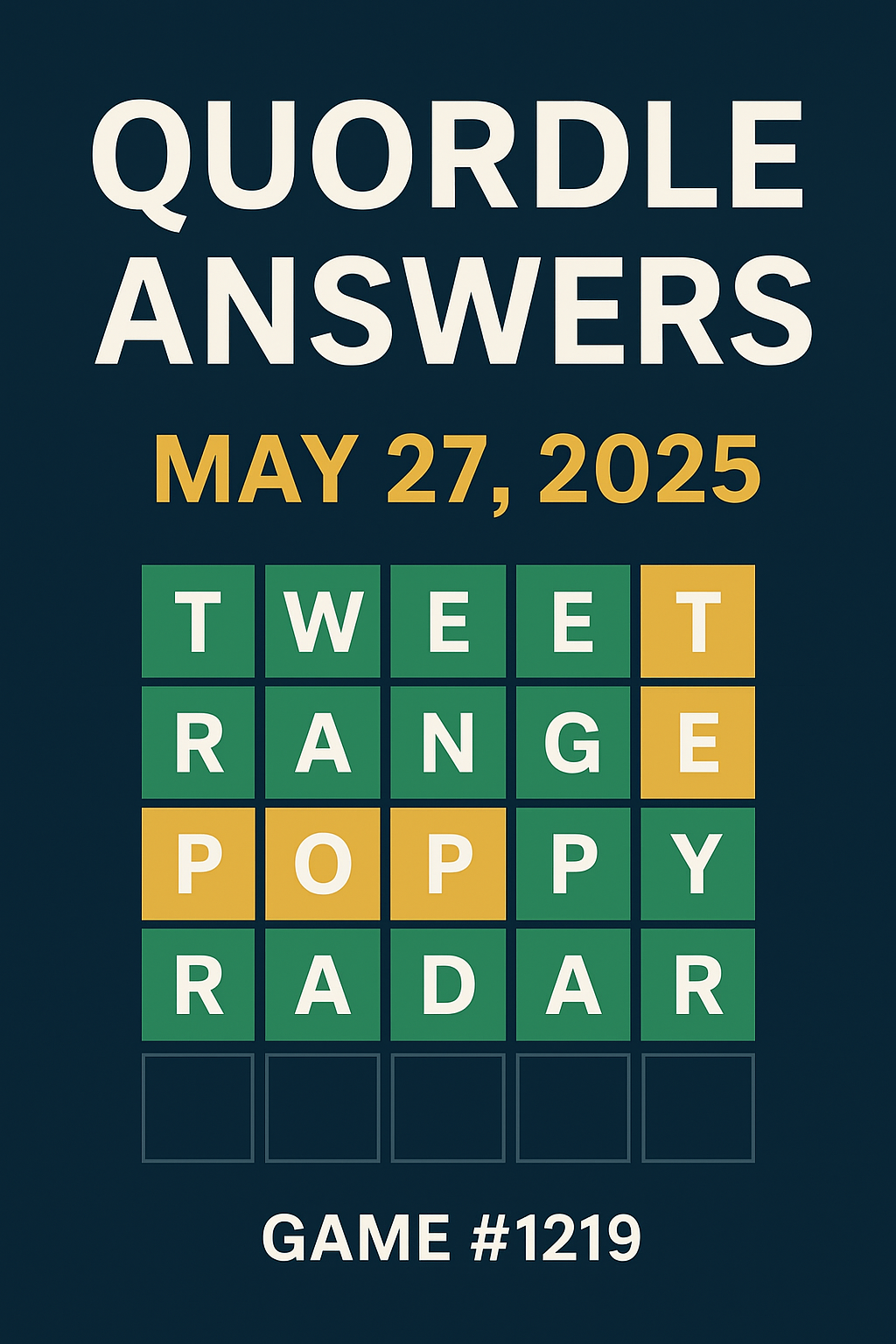 Quordle Answers for May 27, 2025 – Game #1219 Hints & Solutions