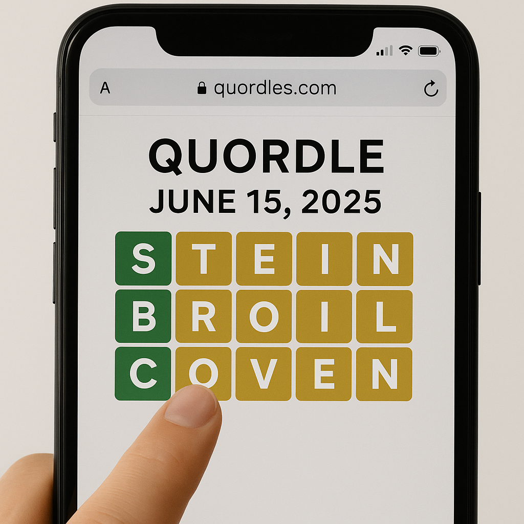 🎯 Quordle June 15, 2025 Answer: SHOCK · STEIN · BROIL · COVEN 2 Quordle June 15 2025 Answer & Hints – SHOCK · STEIN · BROIL · COVEN