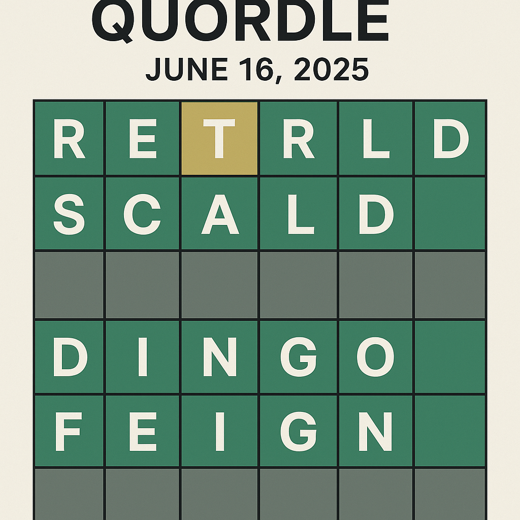 Quordle June 16 2025 – Hints & Answers (Game #1239)