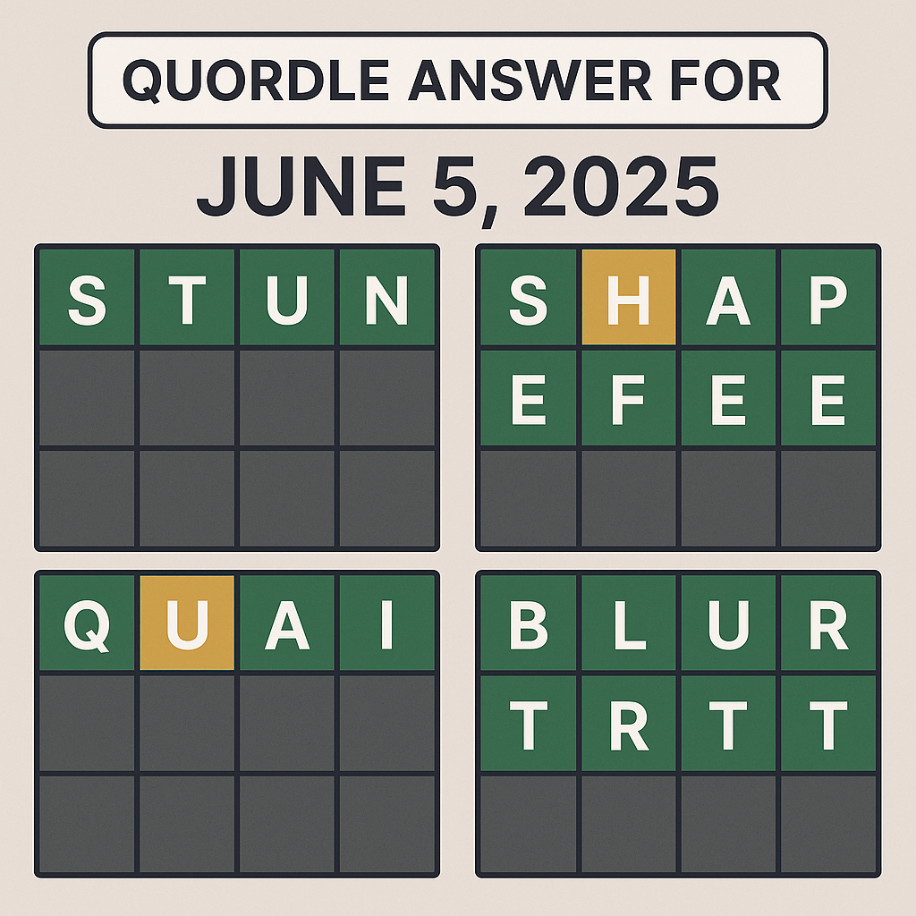 Quordle Answer for June 5, 2025 – Today's Puzzle Solutions