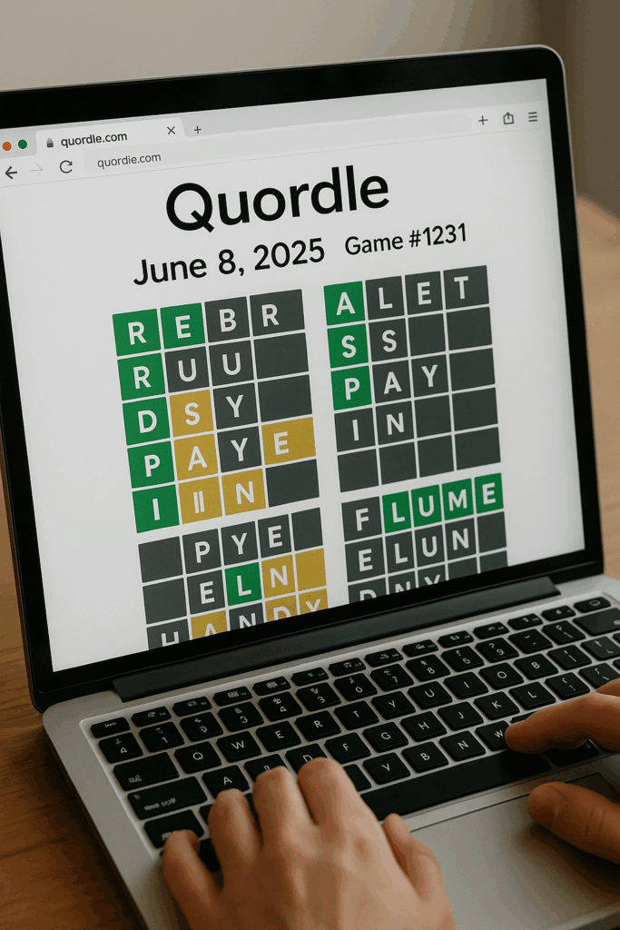 🎯 Quordle June 8 2025 Answer & Hints for Game #1231 3 Quordle June 8 2025 Answer & Hints | Game #1231 Solved